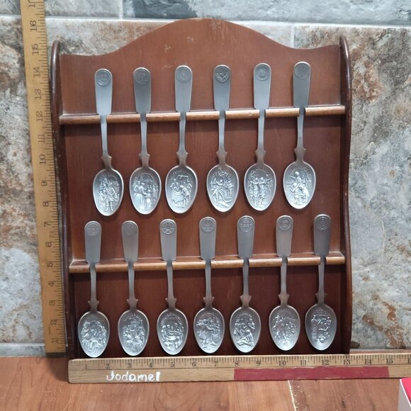 American Colonies 13 Original State Pewter Spoon Wooden Display Rack - Picture 7 of 15